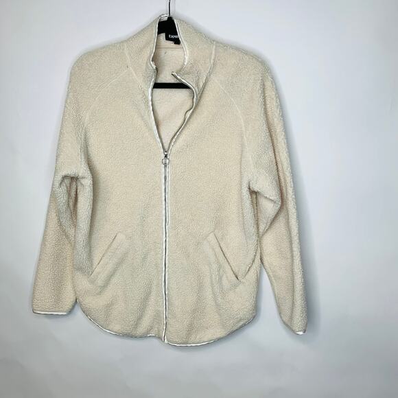 Express Cream Sherpa Fuzzy Fleece Teddy Zip Up Jacket Sz XS - Picture 5 of 8